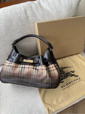 Burberry Beige Vintage Check Shoulder Bag with Black Trim